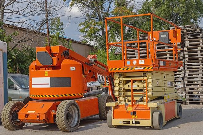 forklift truck transporting products in a warehouse in Homeland